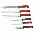 7 Pieces PP Handle Kitchen Knife Set with Universal Knife Block, 2Cr14 Blades, 1.5mm, Hollow Grind